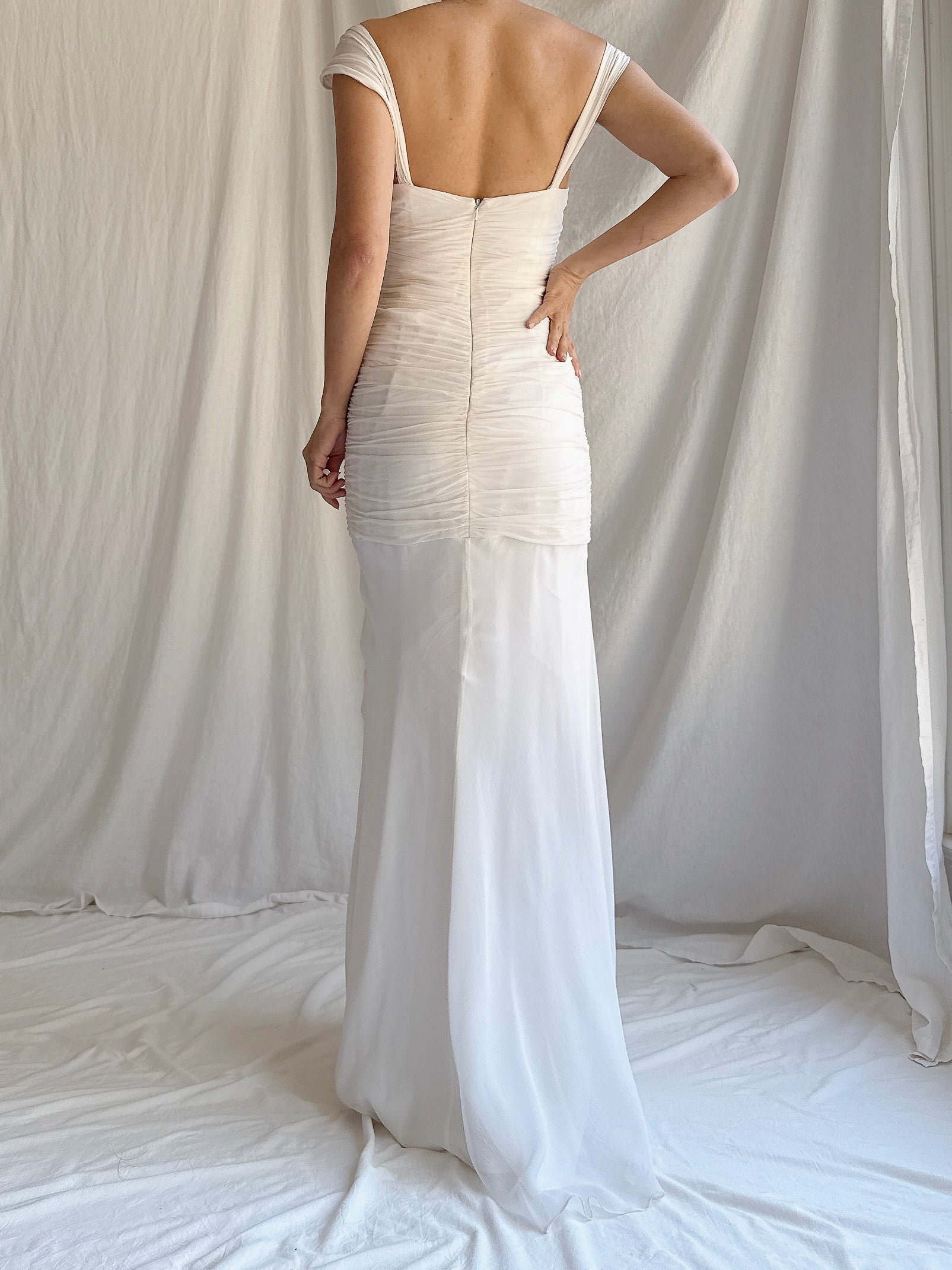 1990s Silk Chiffon Cap Sleeves Dress - XS/2