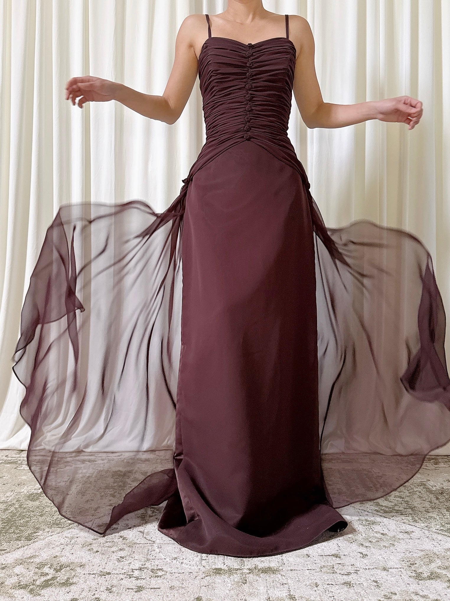 Vintage Atmosphere Chocolate Chiffon Gown - Size 6