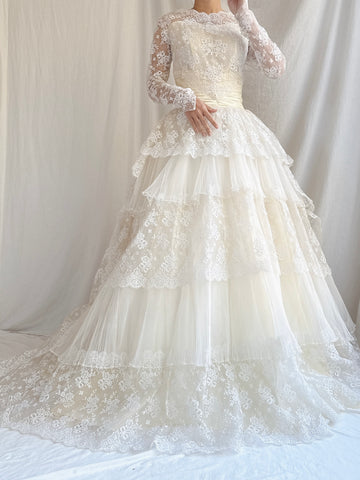 1950s Tulle and Lace Gown - XS