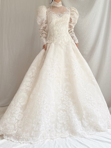 1980 High Neck Lace Gown - S