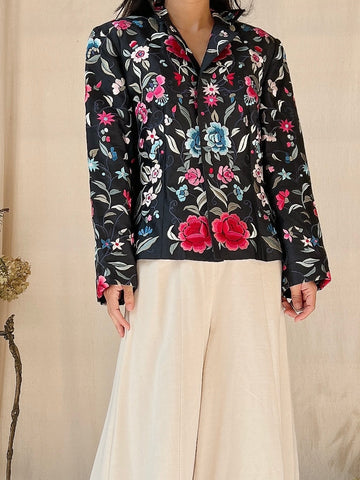 Vintage Satin Embroidered Jacket - S/M