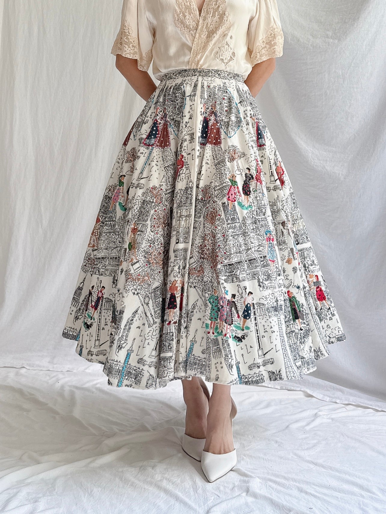 Vintage Velvet Monochrome Skirt - M
