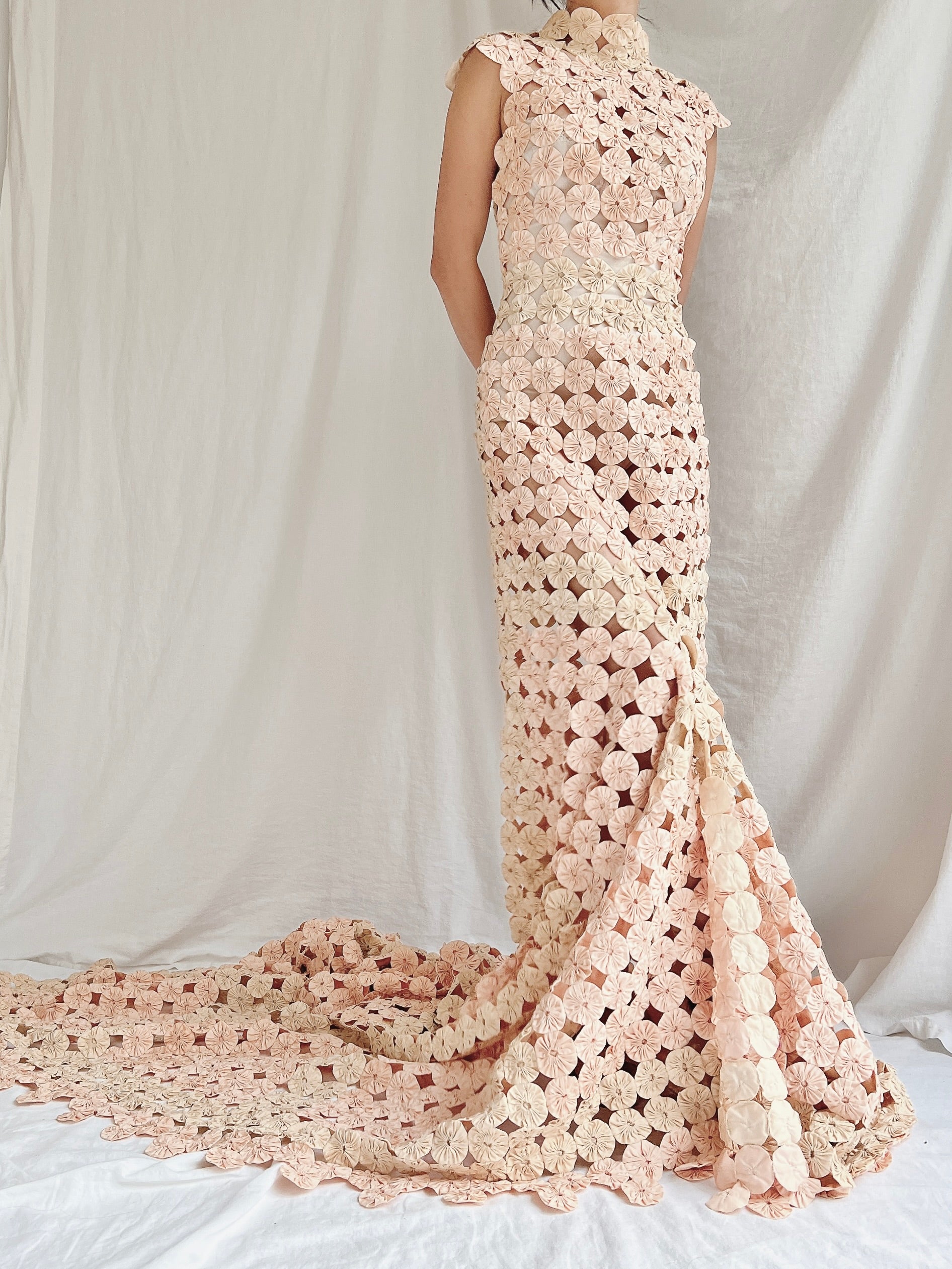 OOAK Dusty Pink/Cream Yo-yo Dress - S/6