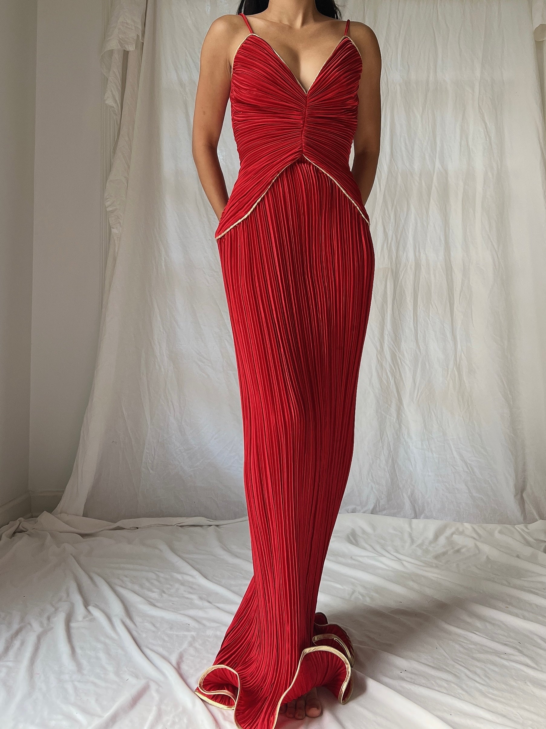Vintage Micropleated Column Dress - S