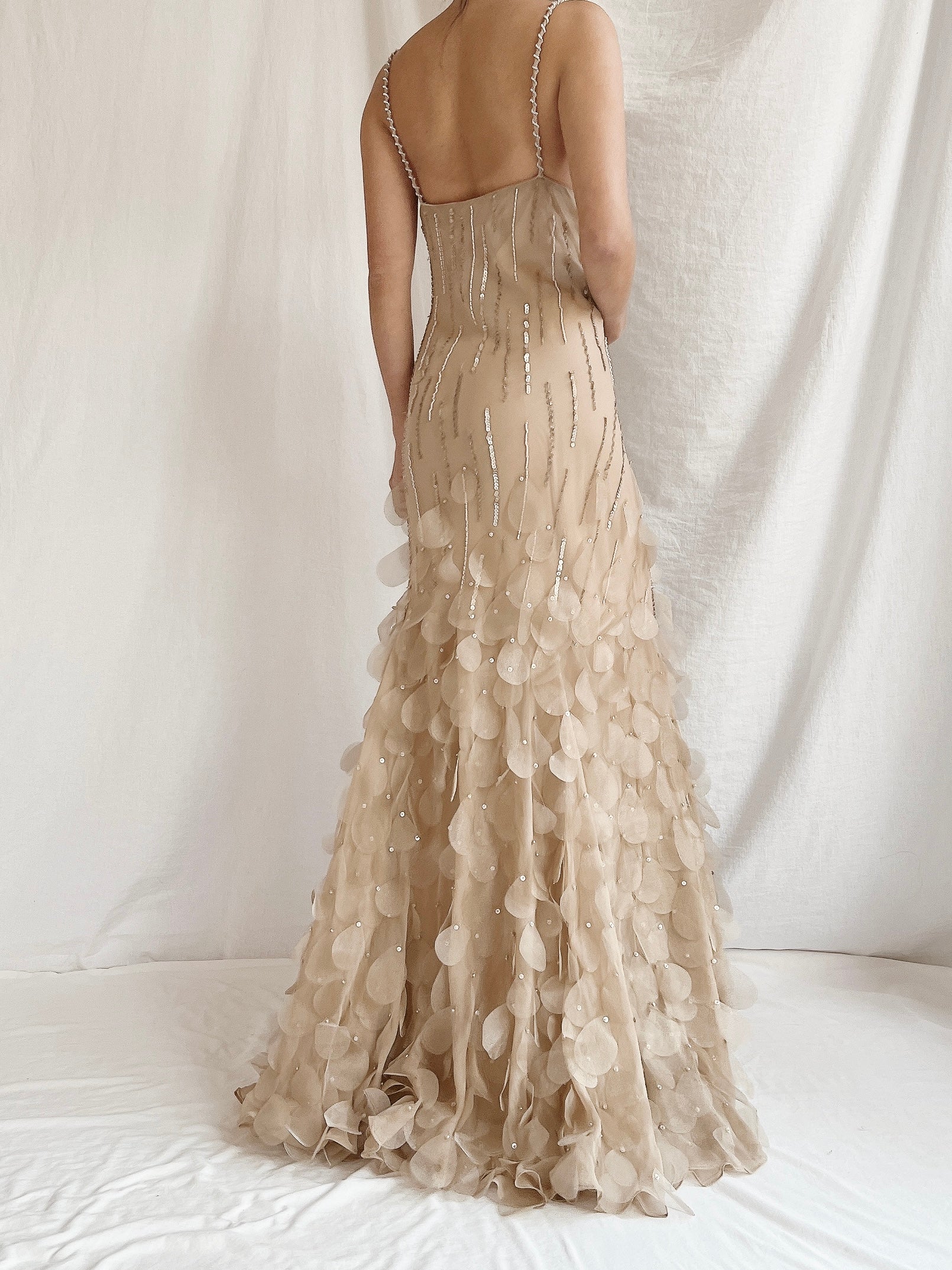 Vintage Nude Bias Cut Silk Petal Dress - M/L 10