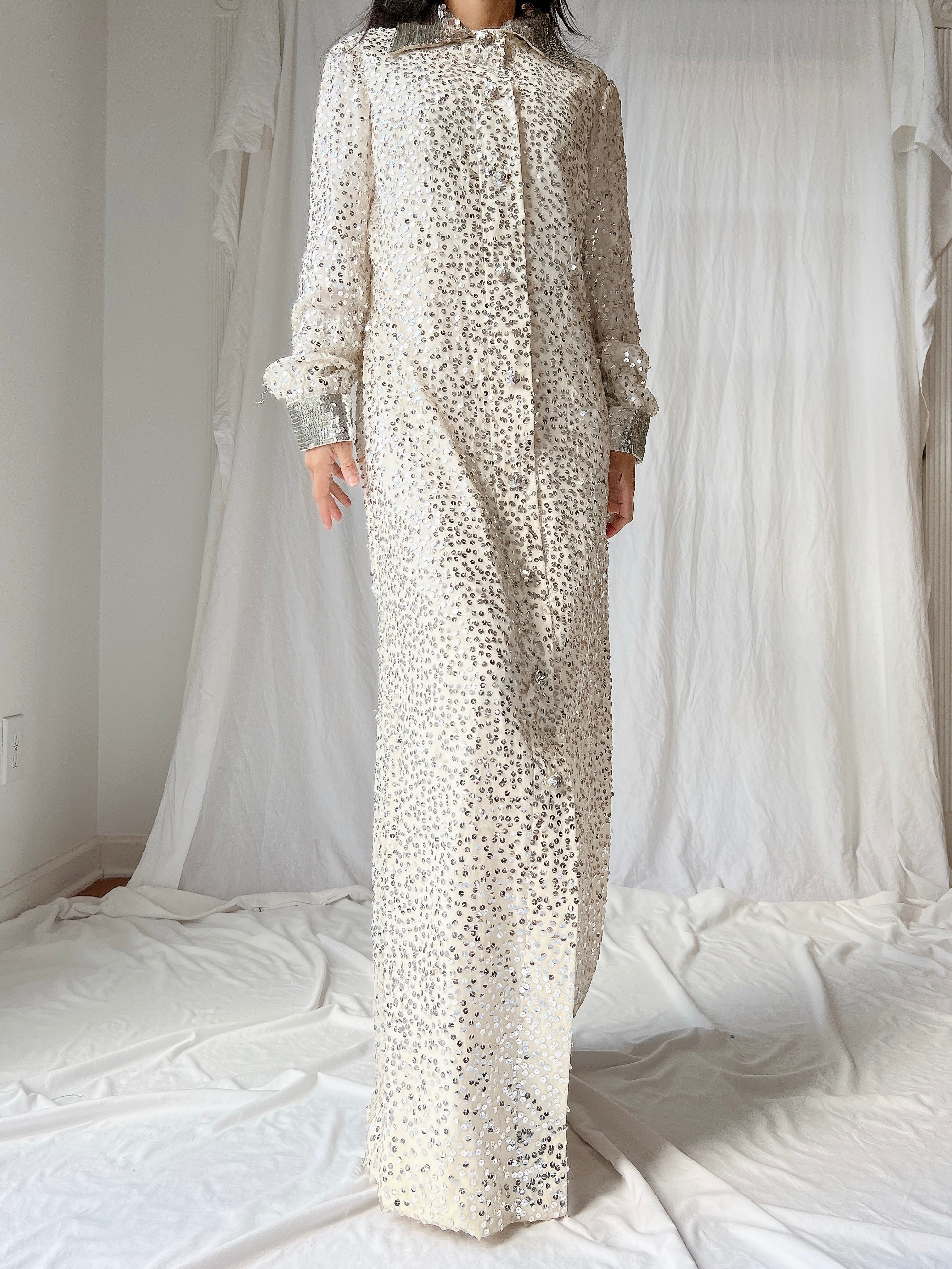 1960s Ivory Sequins Duster - S