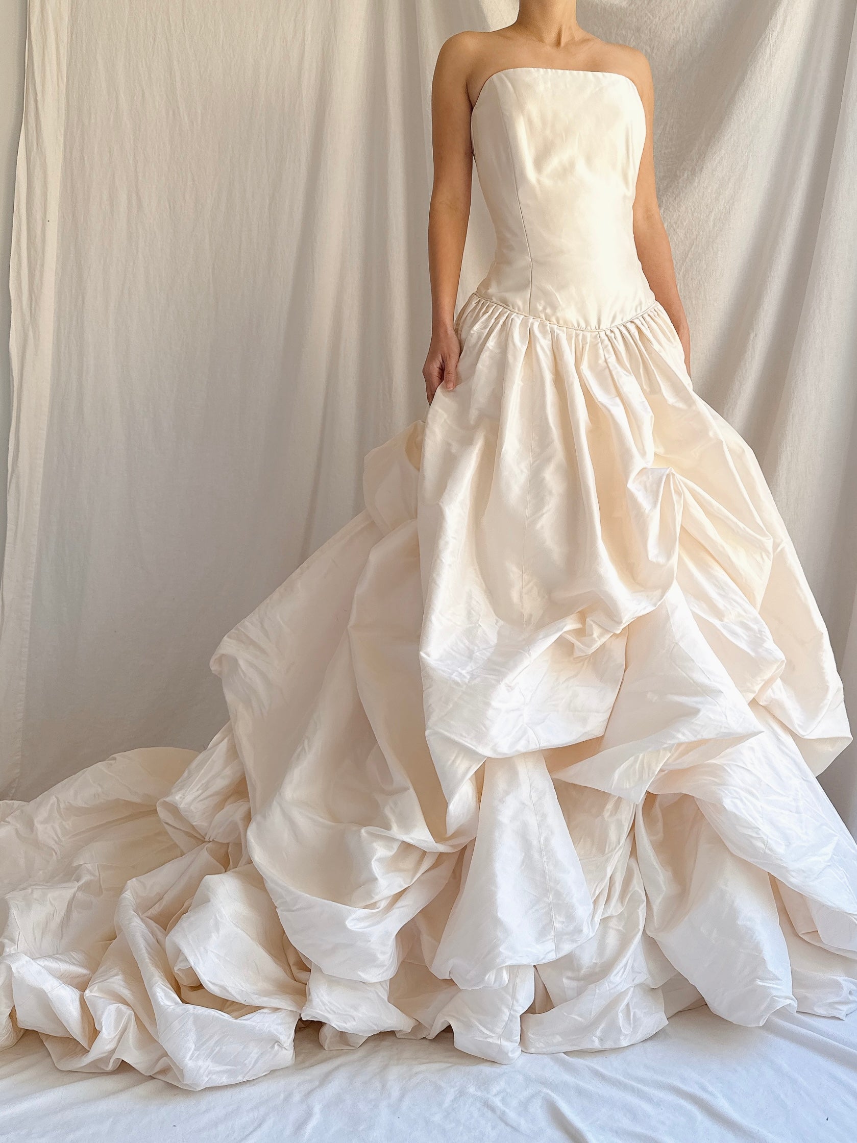 RESERVED- Vintage Justina McCaffery Draped Silk Dropped Waist Gown - L/US12