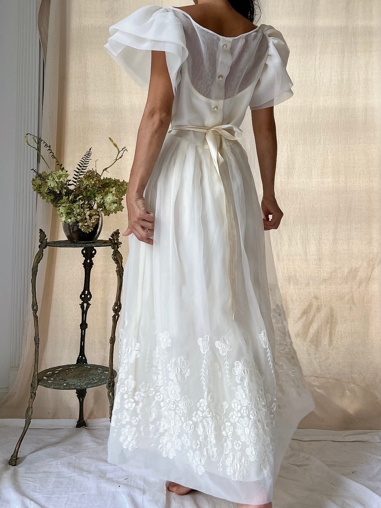 Vintage Voile Embroidered Dress - S