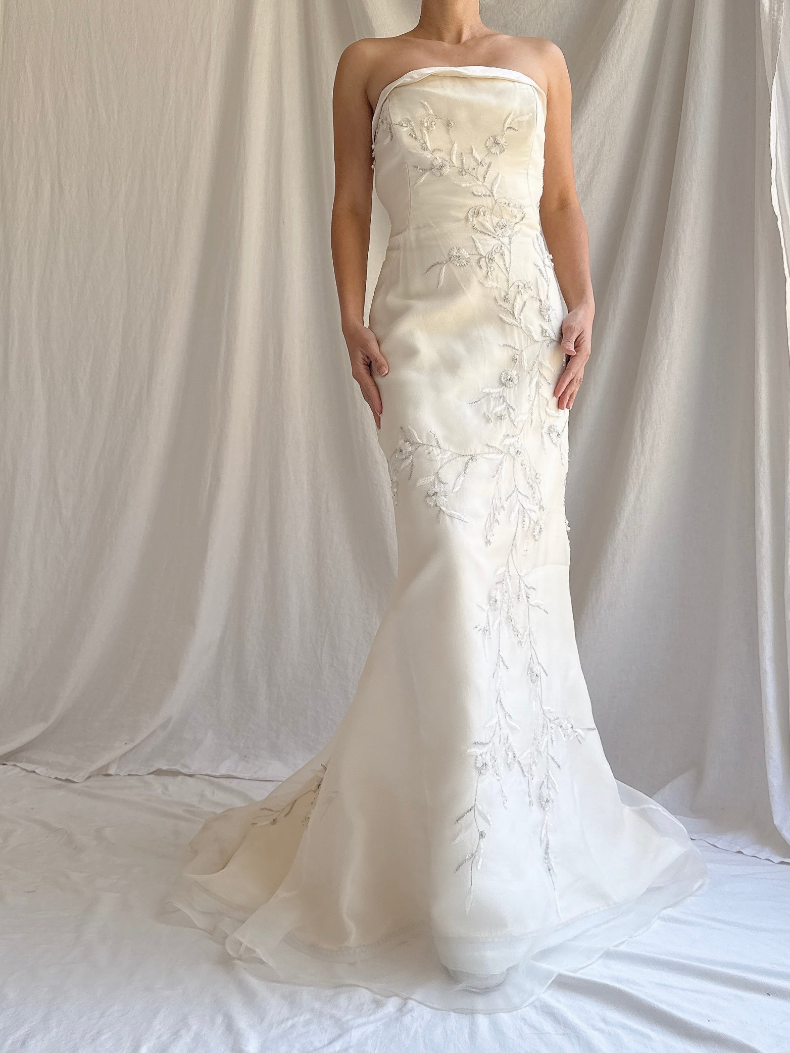Vintage Lazaro Silk Strapless Lily-of-the-Valley Gown - M 6/8
