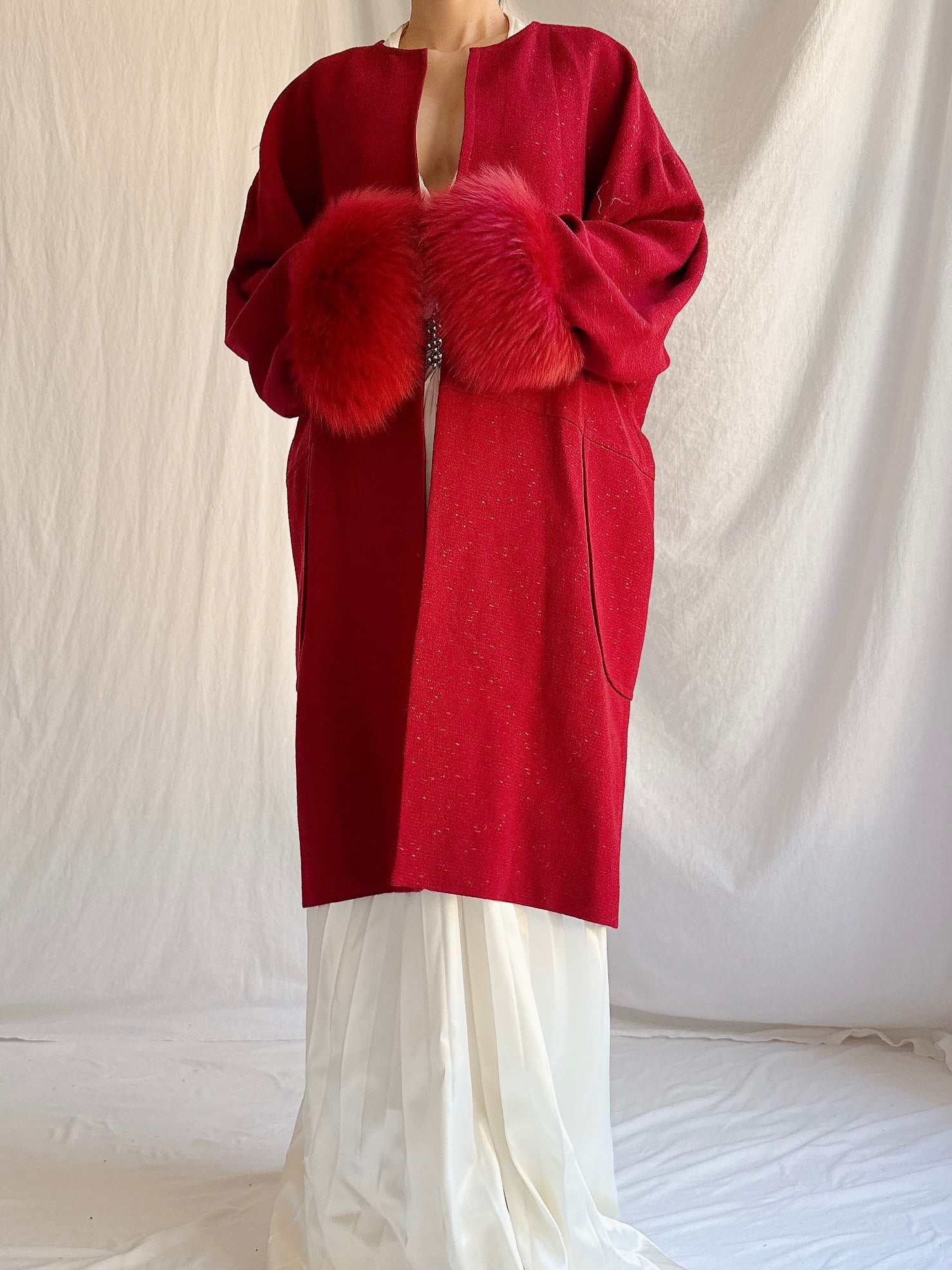 Vintage Wool Fox Fur Coat - M