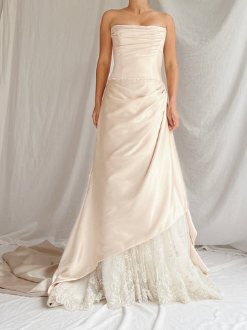 Vintage Champagne Corset Bodice Dress - XS-S/0-6