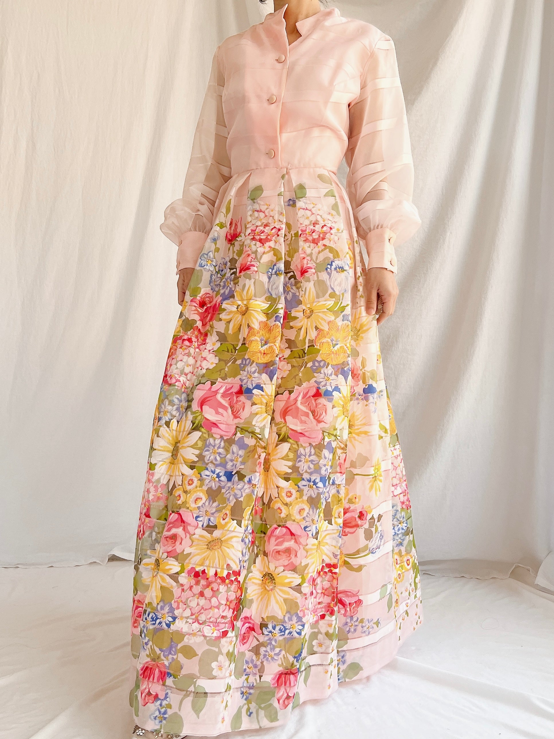 Vintage Pink Floral Dress - M