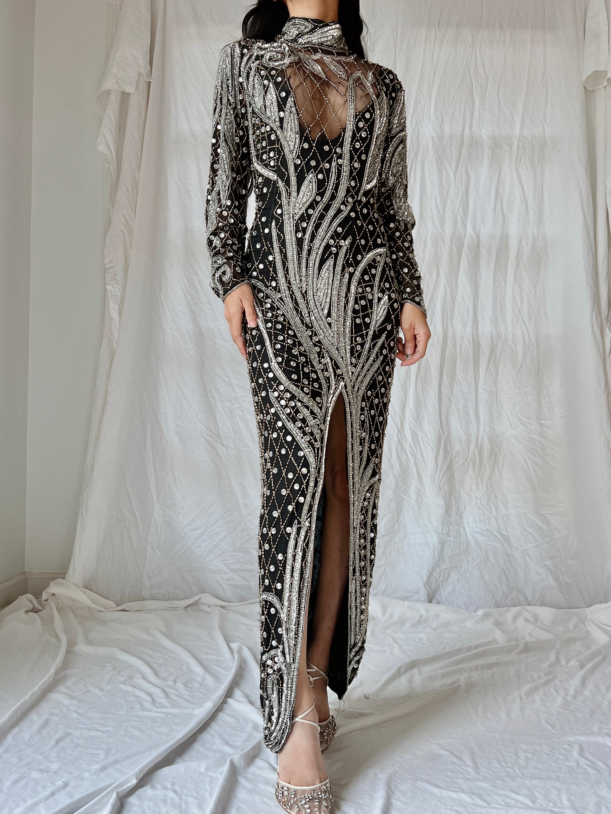 1980s Crystal Beaded Silk Gown - S/M