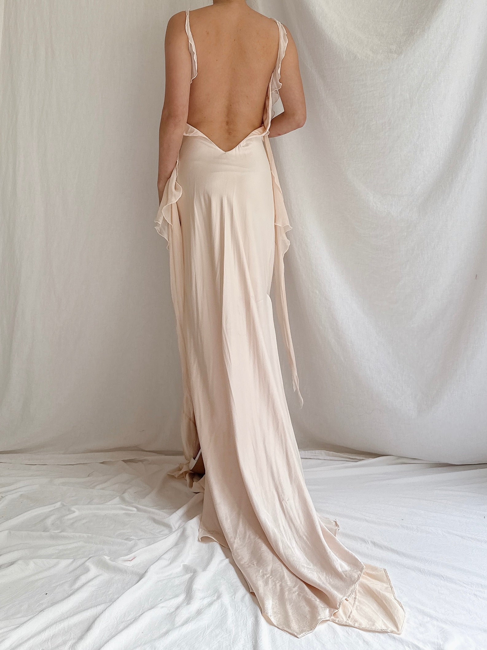 Vintage Shell Pink Silk Bias Slip Gown - M