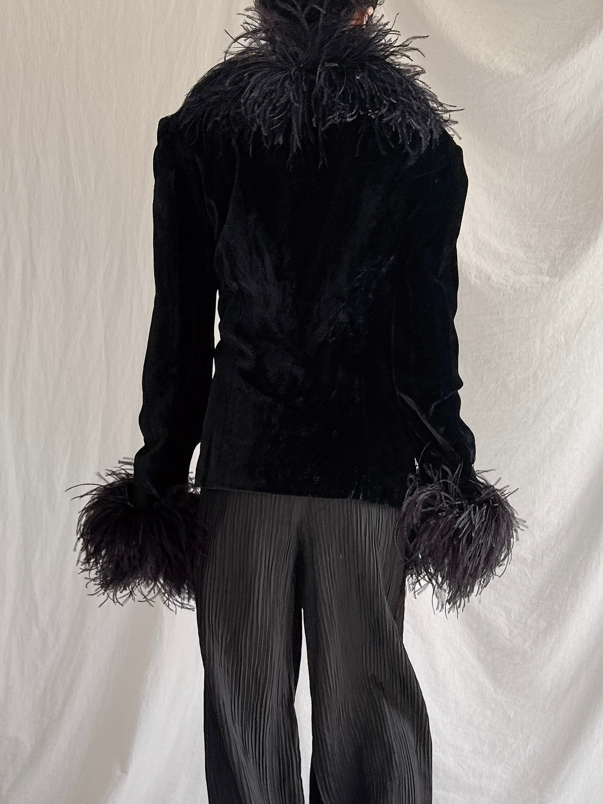 Vintage Paola Baccini Italy Ostrich Feather Silk Velvet Jacket - M/L