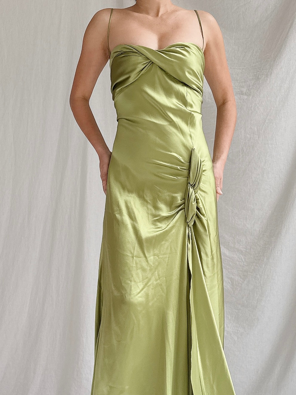Vintage Moss Green Silk Charmeuse Gown - M/8