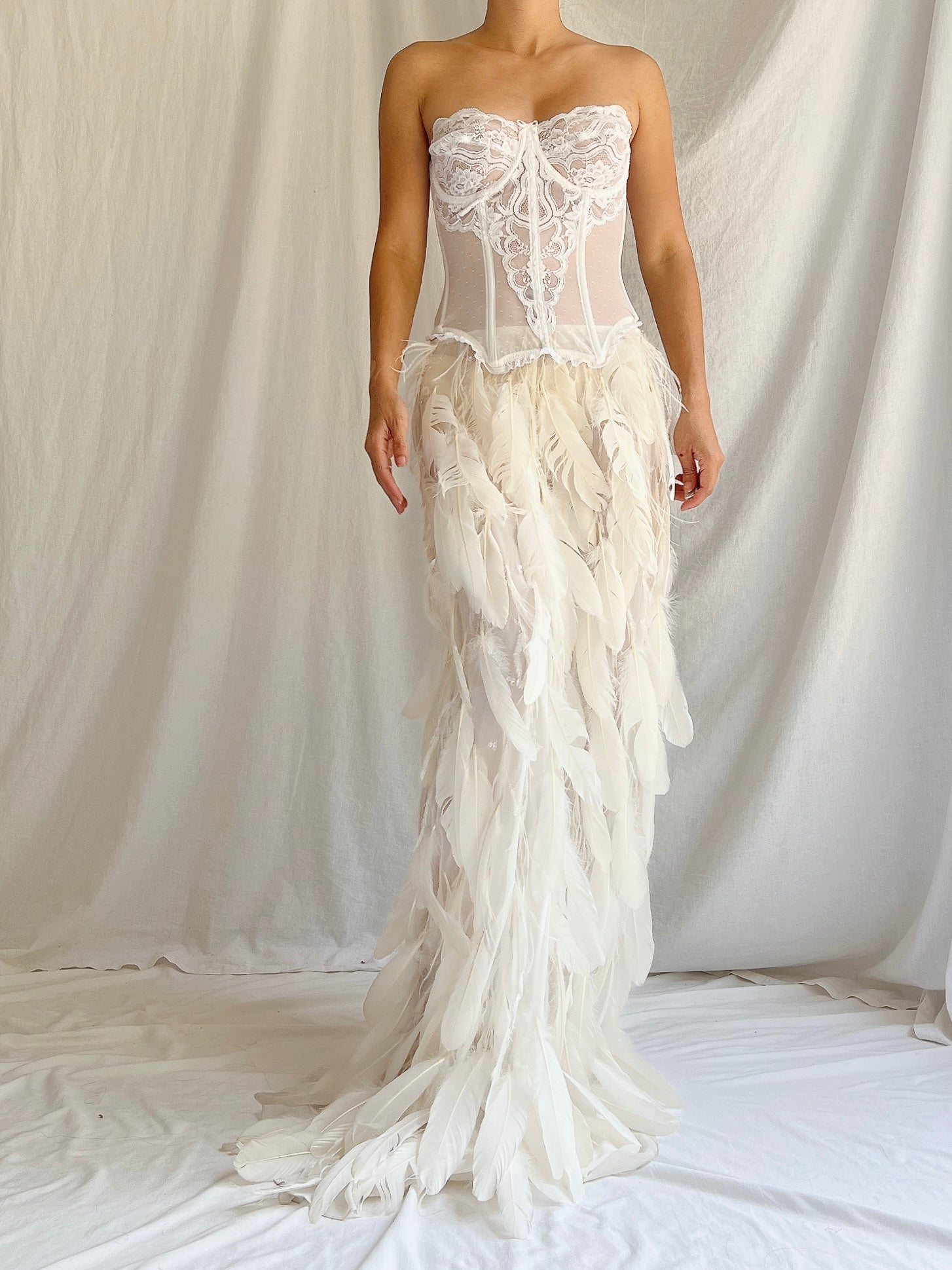 Vintage Sheer Buttercream Feather Chiffon Skirt - XS-M