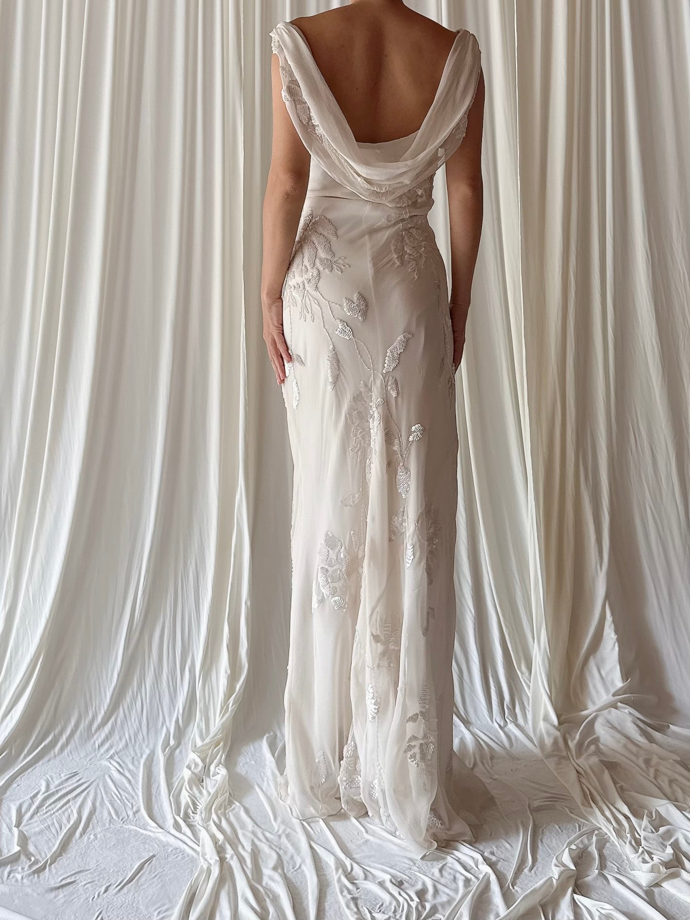 Vintage Silk Sequin Bias Cut Gown - M