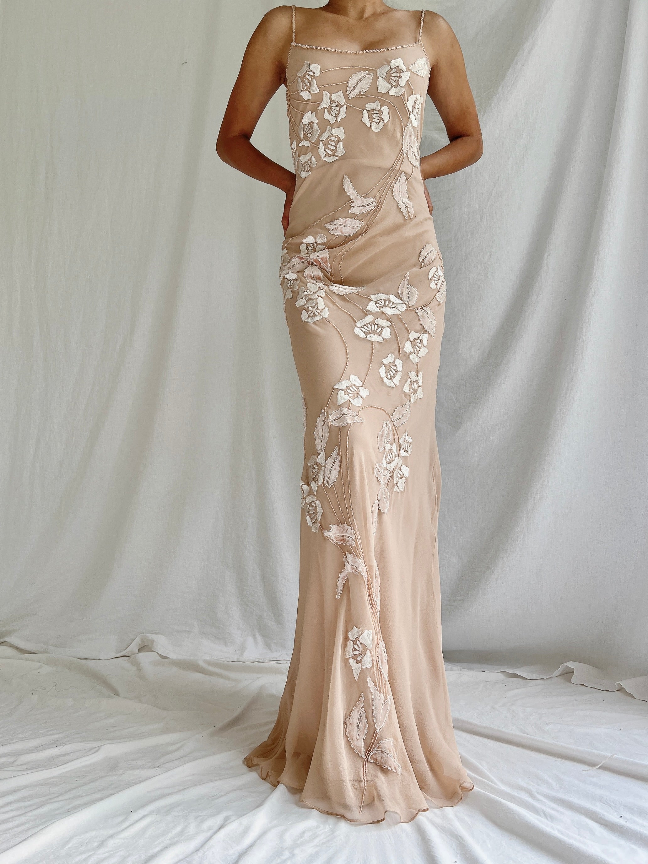 Vintage Blush Nude Silk Bias Cut Gown - S-M/4-8