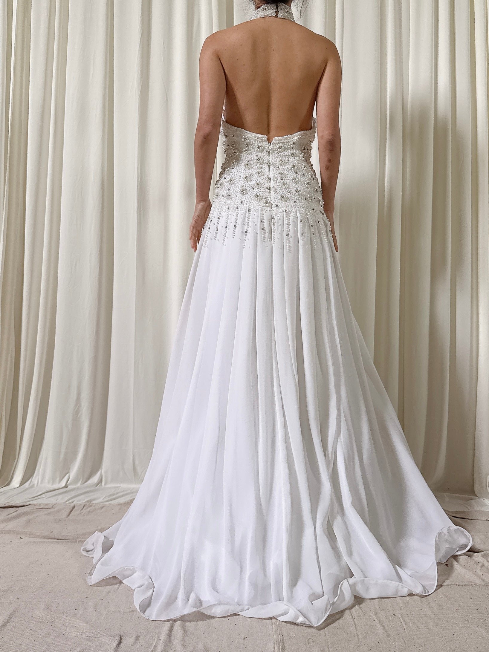 Vintage Terry Couture White Beaded Dress - Size 6
