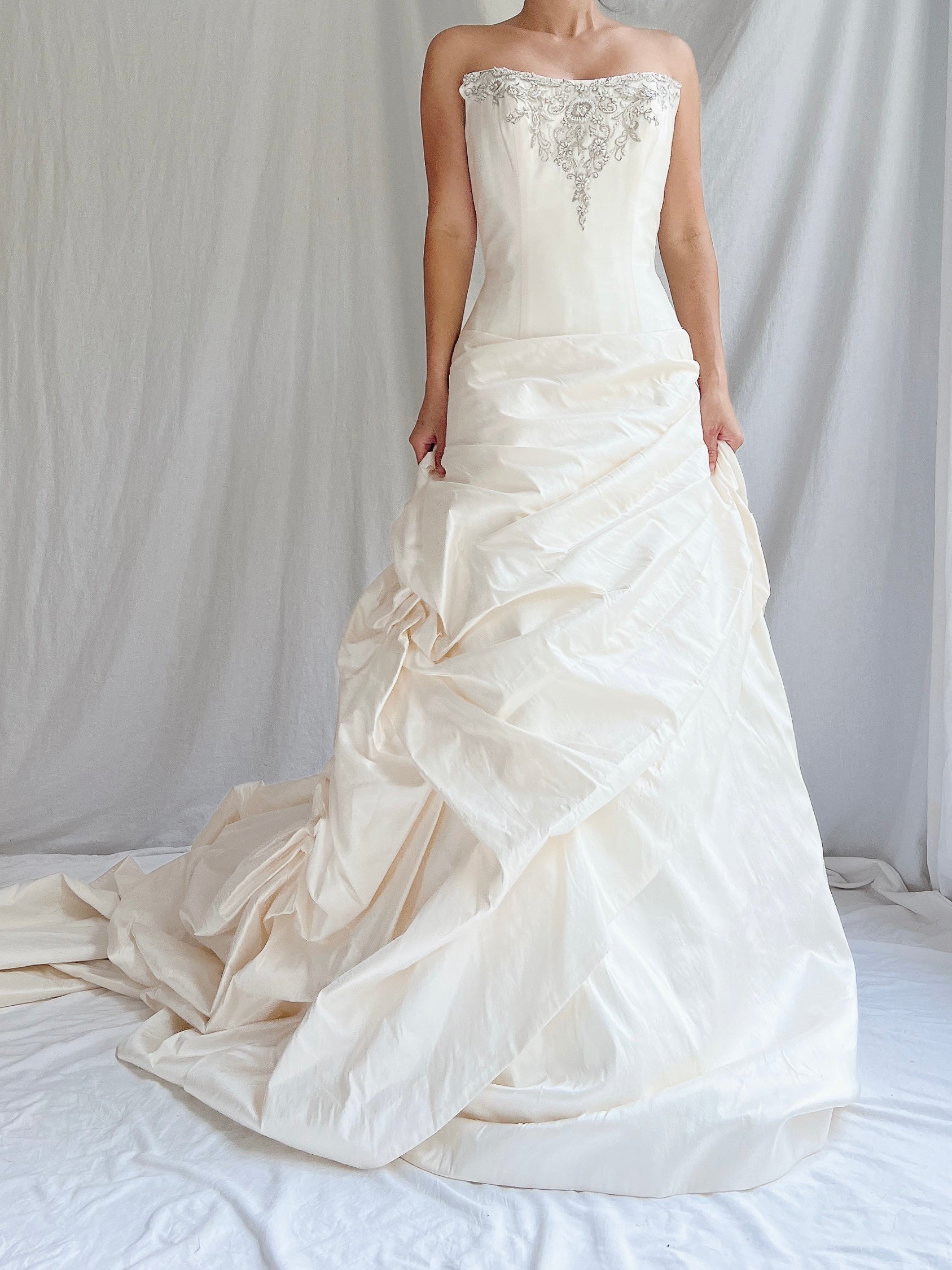 Angelina Faccenda Silk Ruche Gown -  S/6