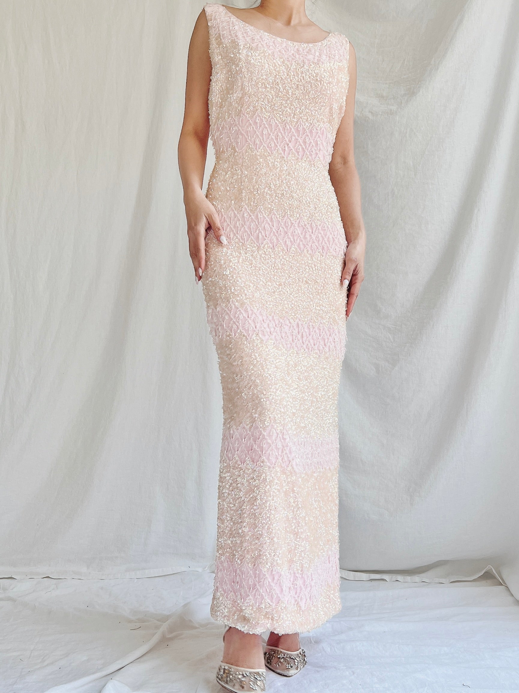 1960s Pink Silk Sequins Dress - SM