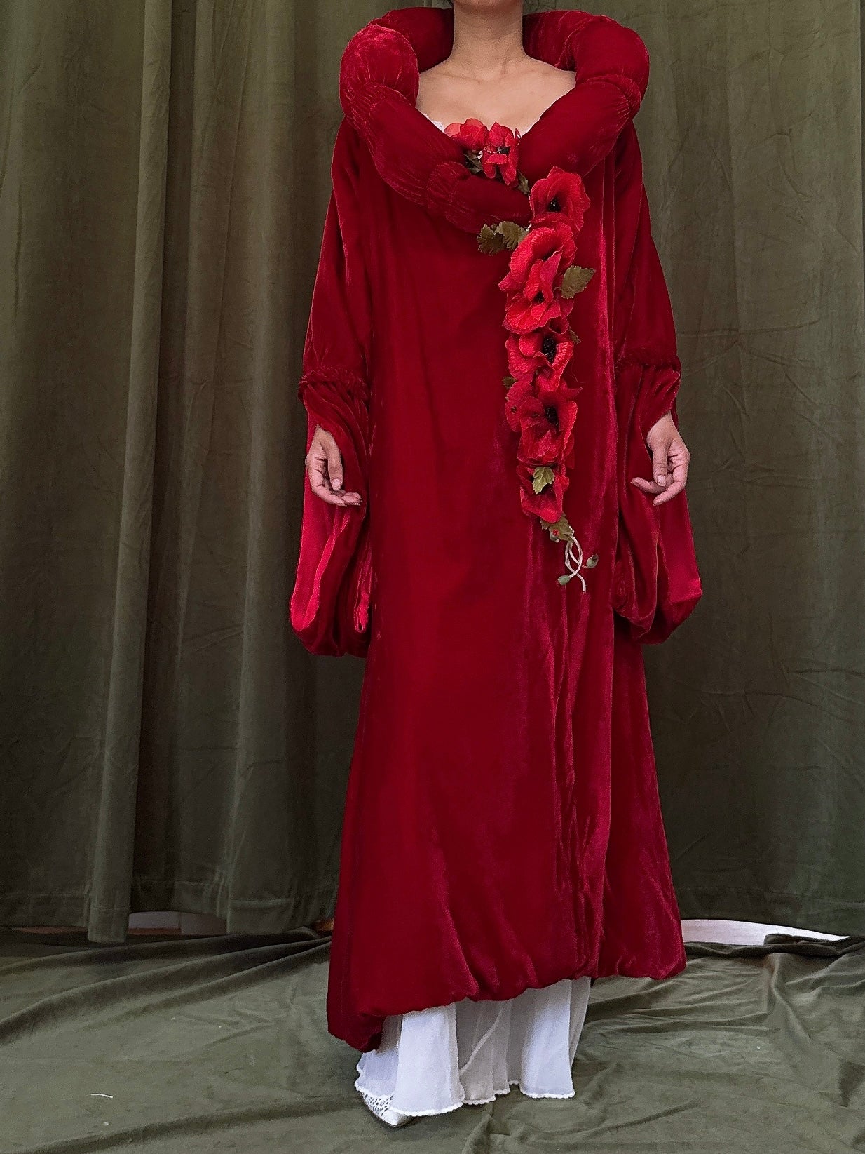 1920s Red Silk Velvet Opera Coat - OSFM