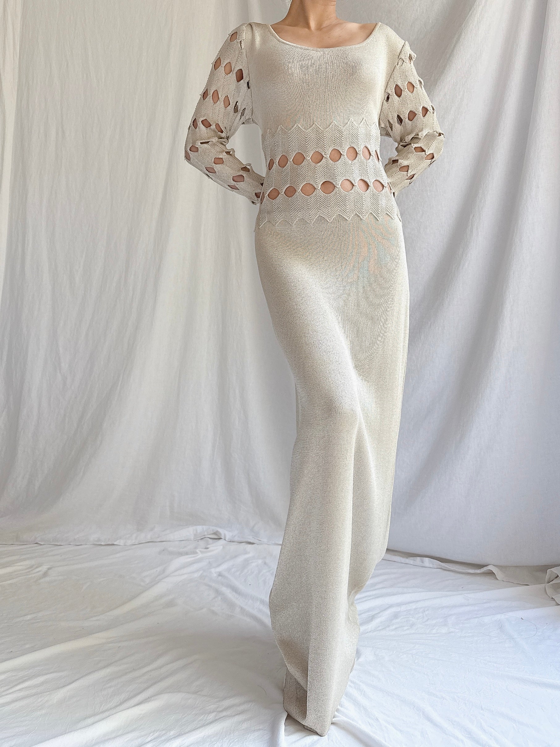 Vintage Nora Attalai Italy Knit Cutout Gown - S-M