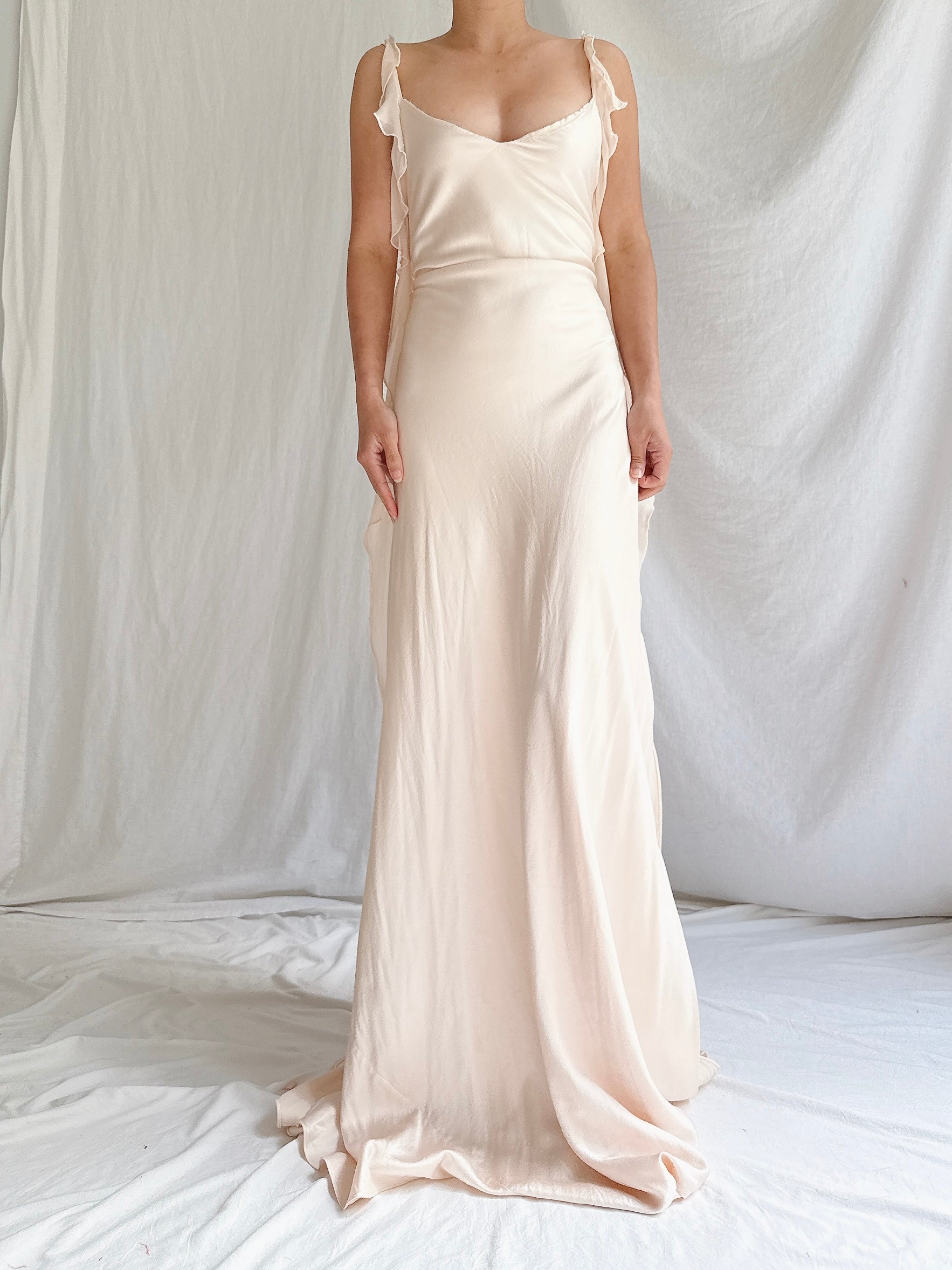 Vintage Shell Pink Silk Bias Slip Gown - M