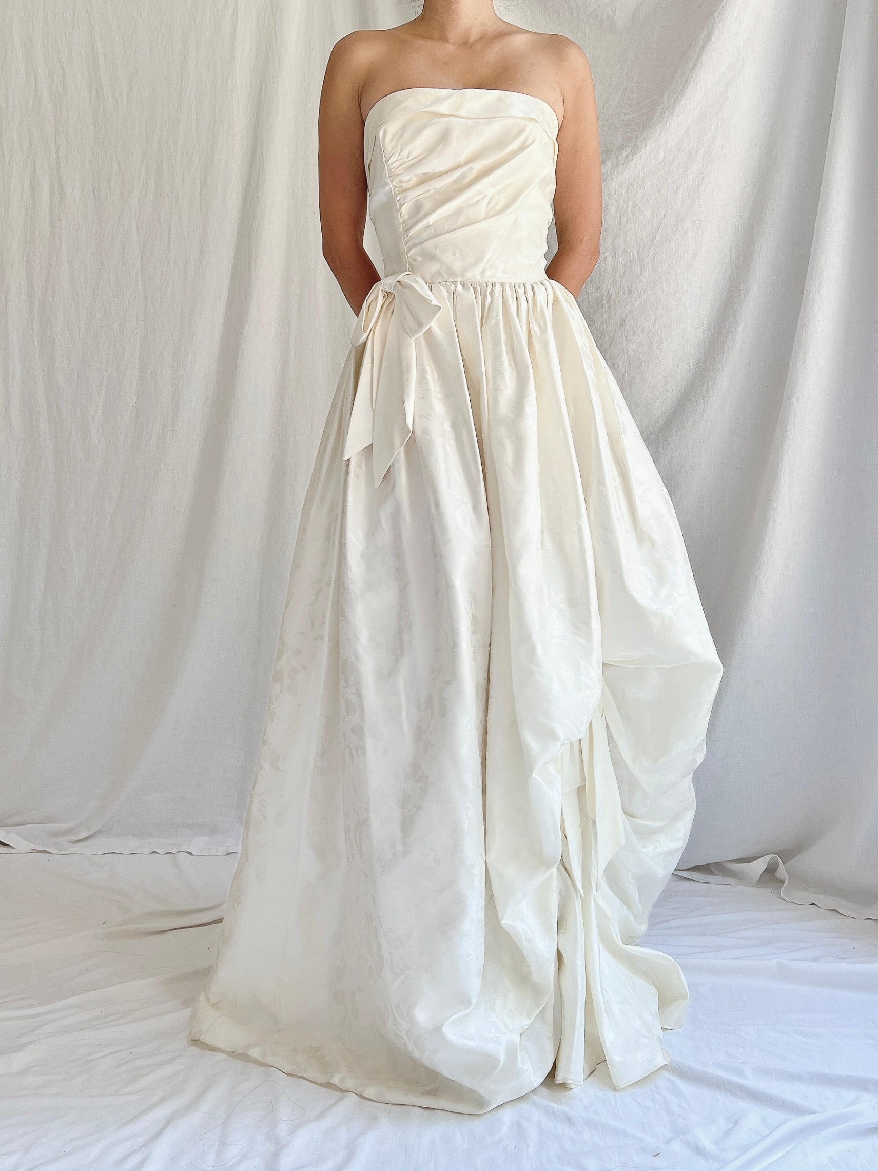 Vintage Brocade Satin Strapless Gown - S/M
