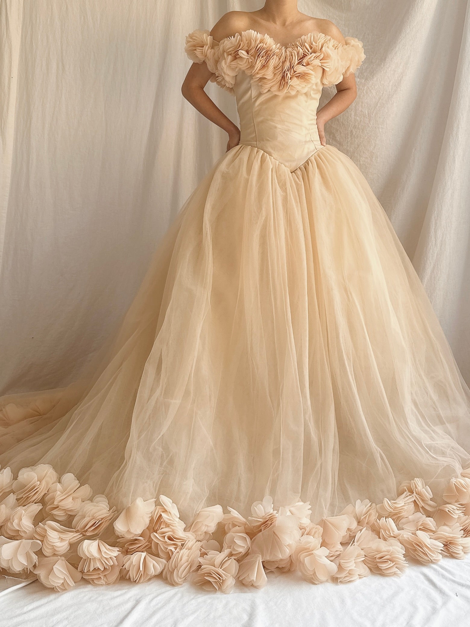 Nude Peach Tulle Flower Dress - S-L