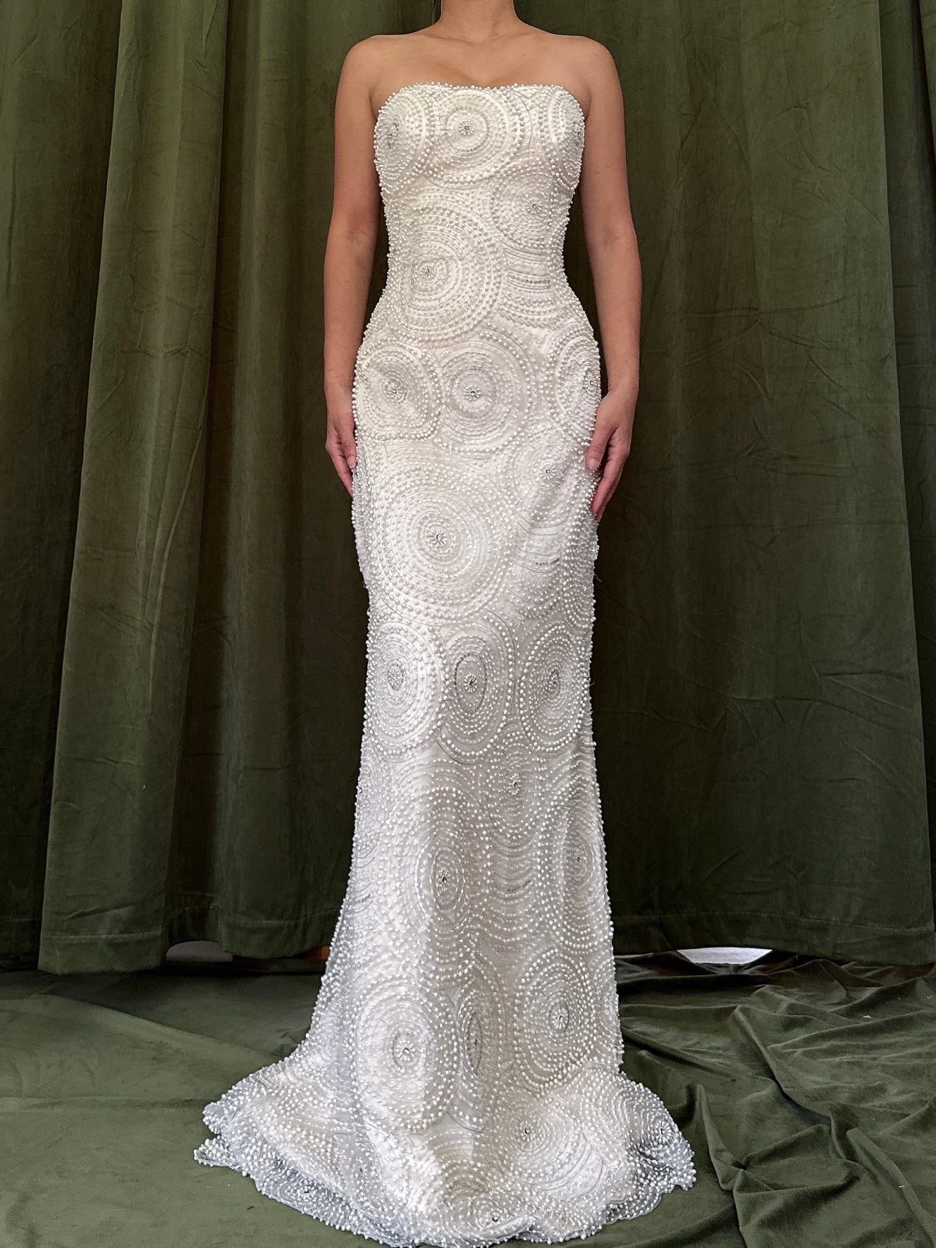 1990s Silk Pearl Beaded Dress - 33B/26W/59L