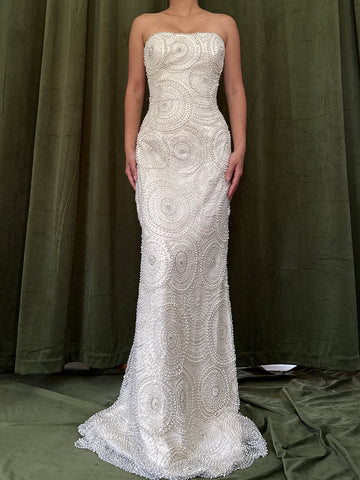 1990s Silk Pearl Beaded Dress - 33B/26W/59L