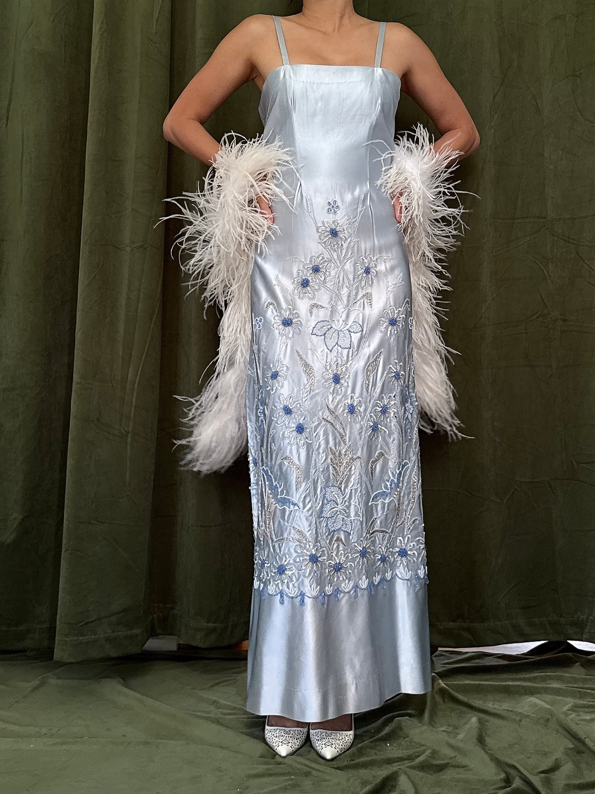 1960s Beaded Satin Dress - S