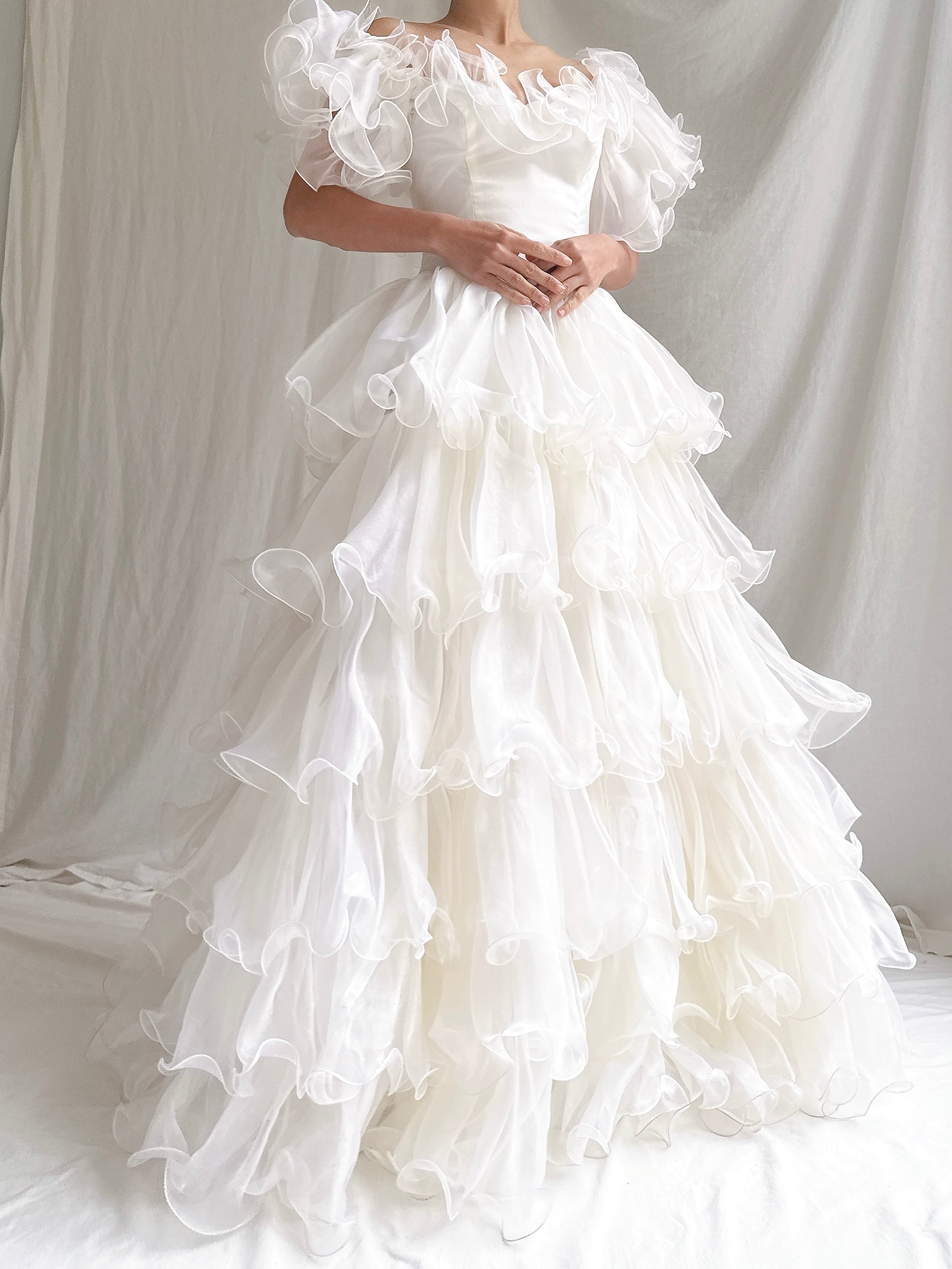 1980s Ruffle Voile Gown - XS