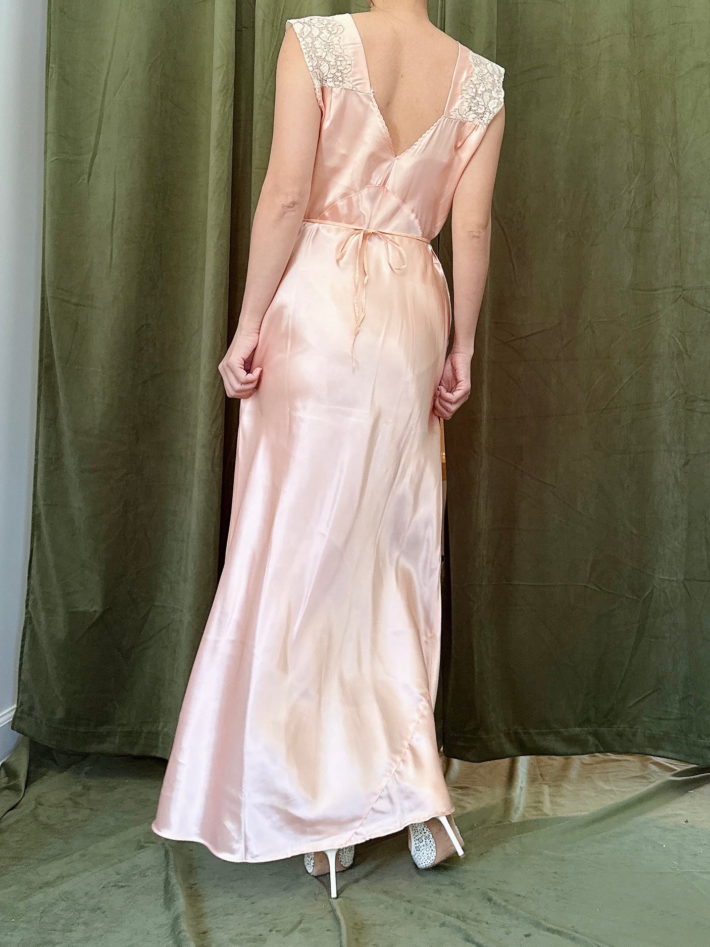 1930s Pink Satin Slip Dress - M