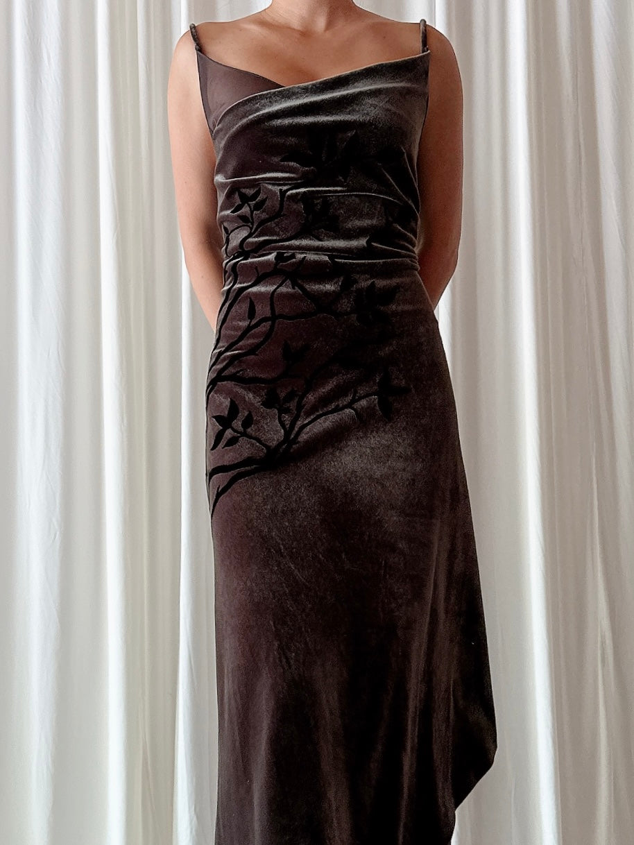 Vintage After Six Dark Olive Velvet Dress - UK 44