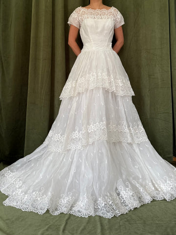 1950s Organdy Tiered Gown - XS