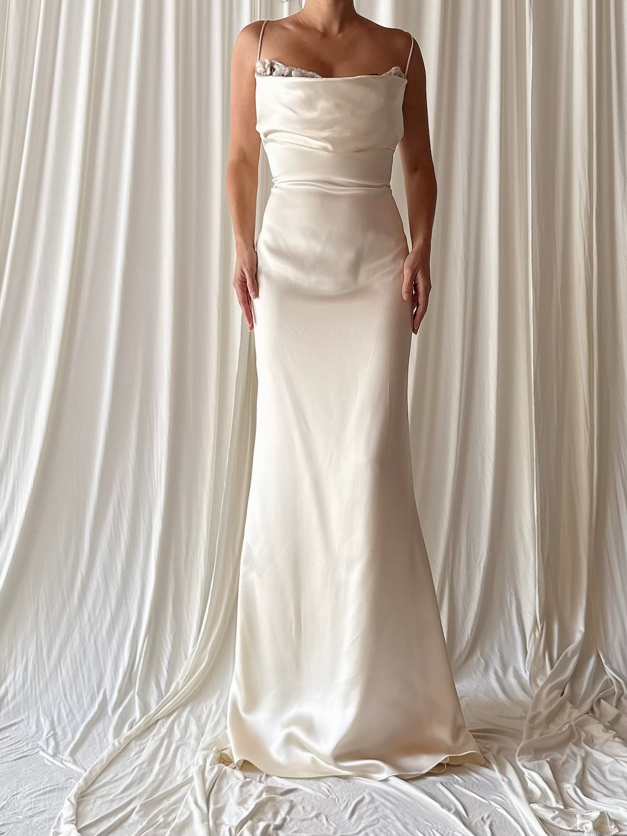 Vintage 6. Silk Bias Cowl Neck Gown - M
