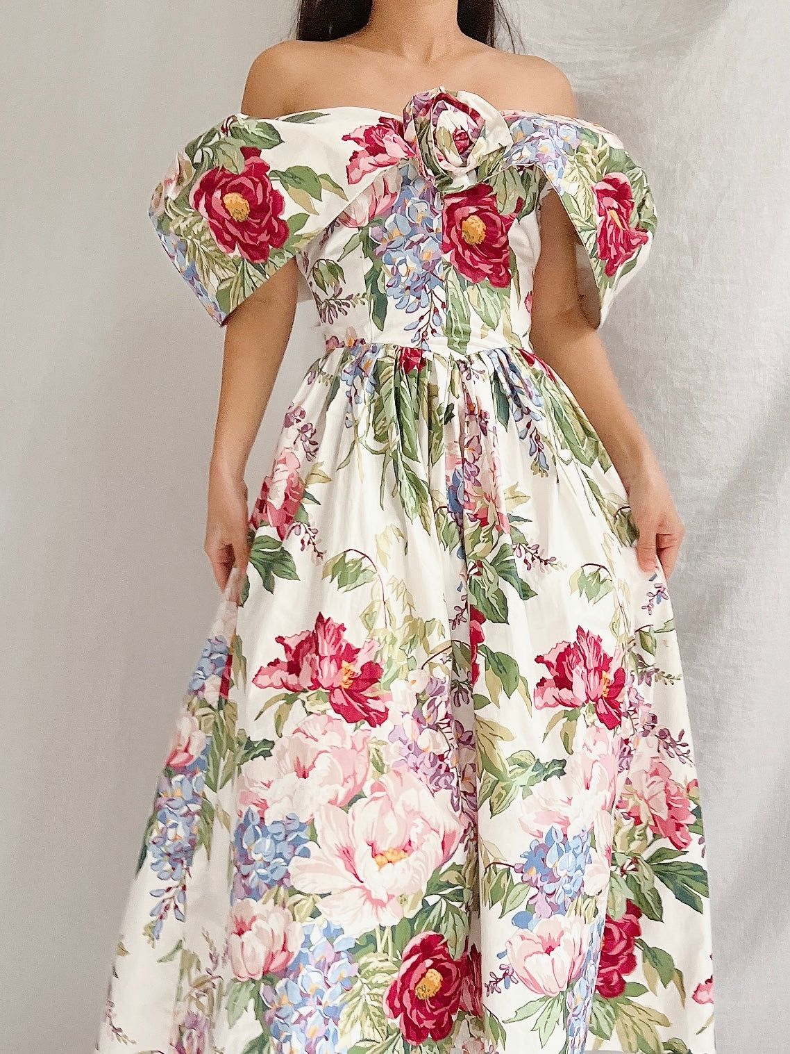 Vintage Polished Cotton Floral Dress - XS