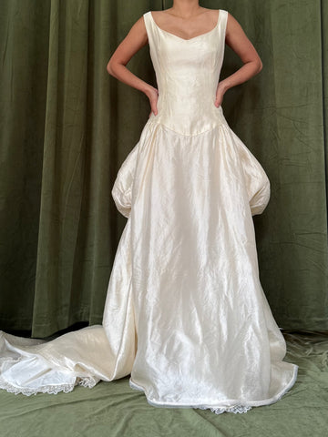1990s Raw Silk Scoop Neck Gown - M/6