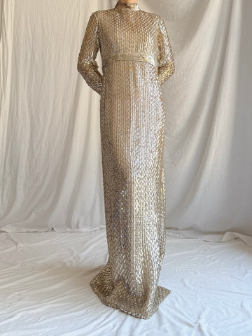 1960s Taupe Sequins Gown Taupe/Gold - S