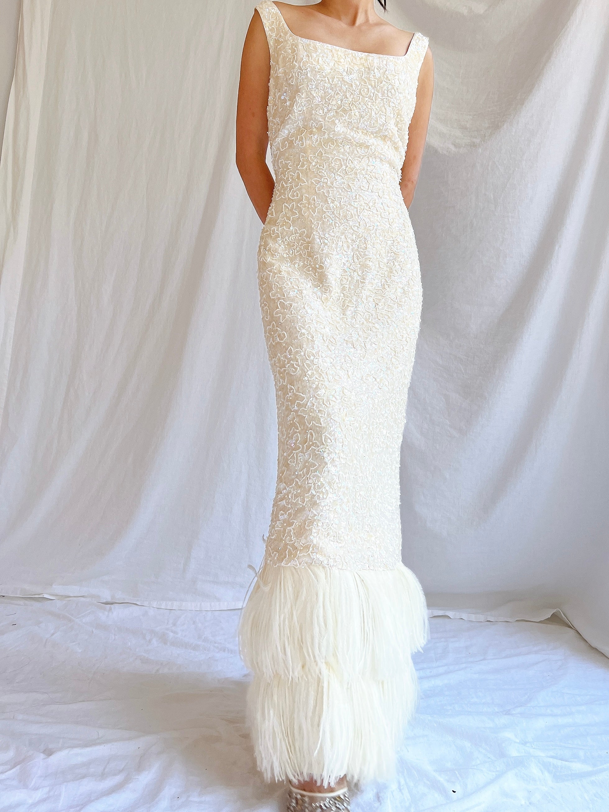 1960S Sequins Feather Gown - M