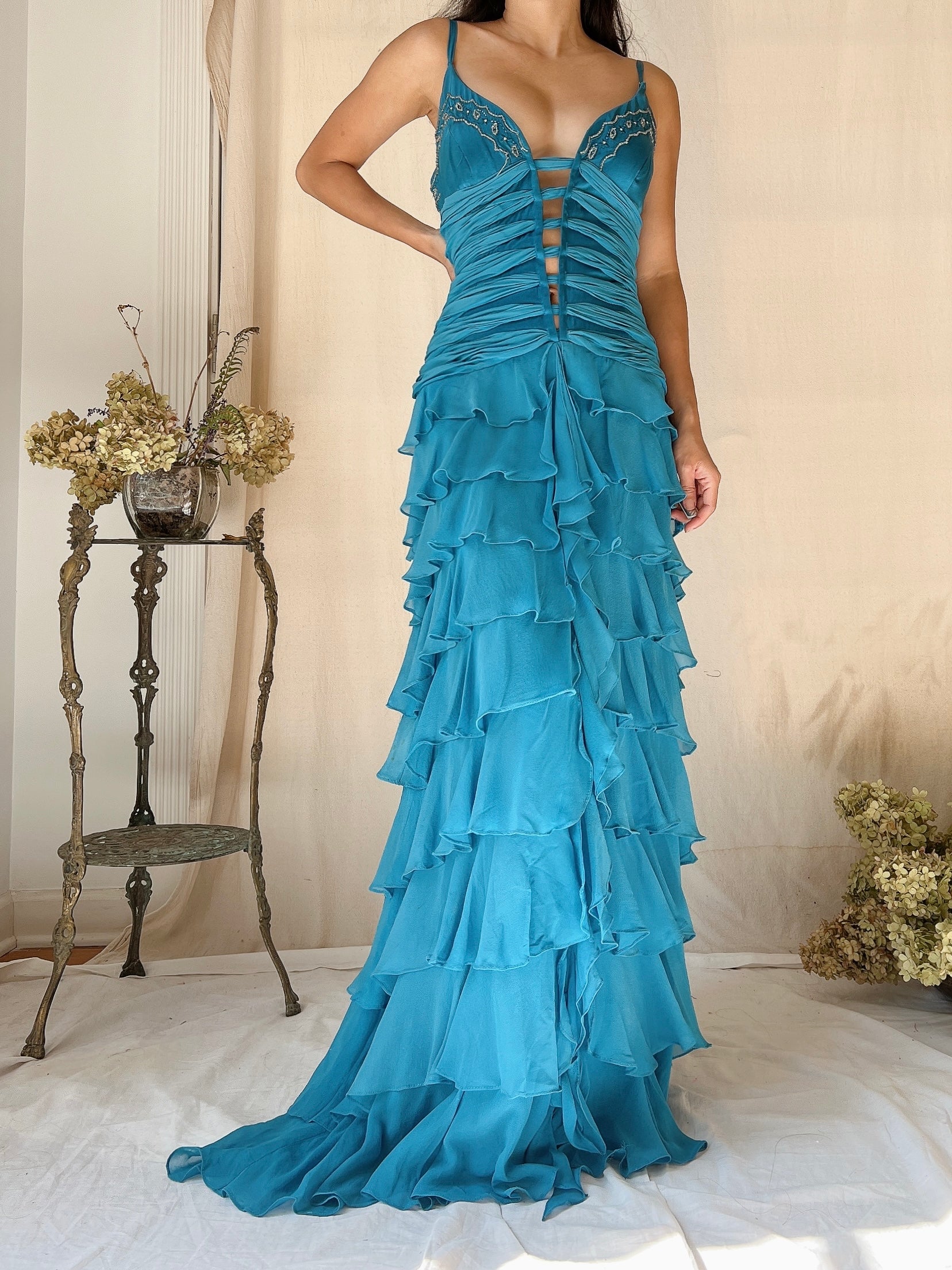 Vintage Silk Layered  Ribbon Dress - S