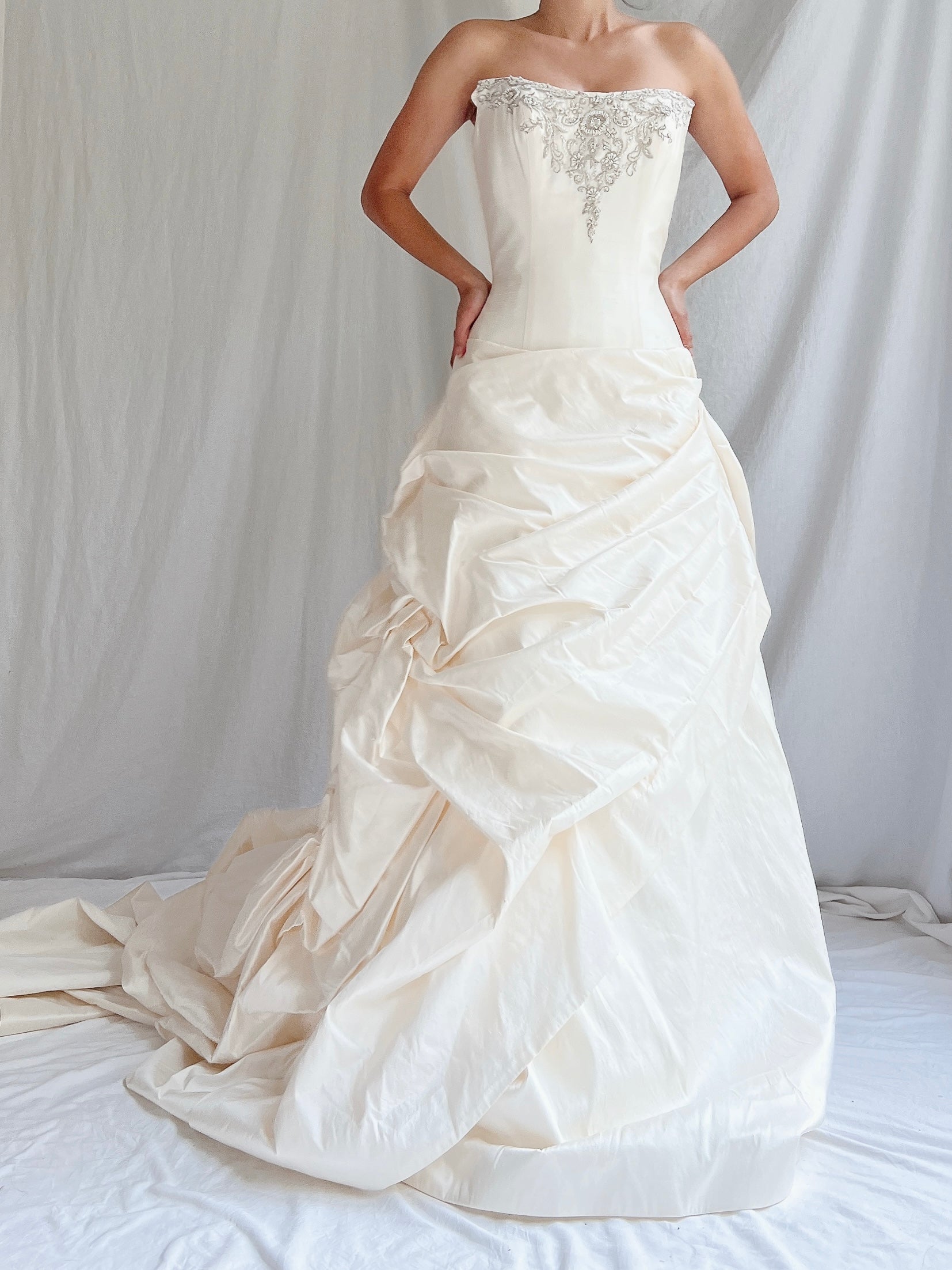 Angelina Faccenda Silk Ruche Gown -  S/6