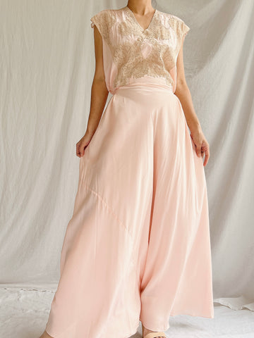 1930s Peach Silk Slip Dress - S/M