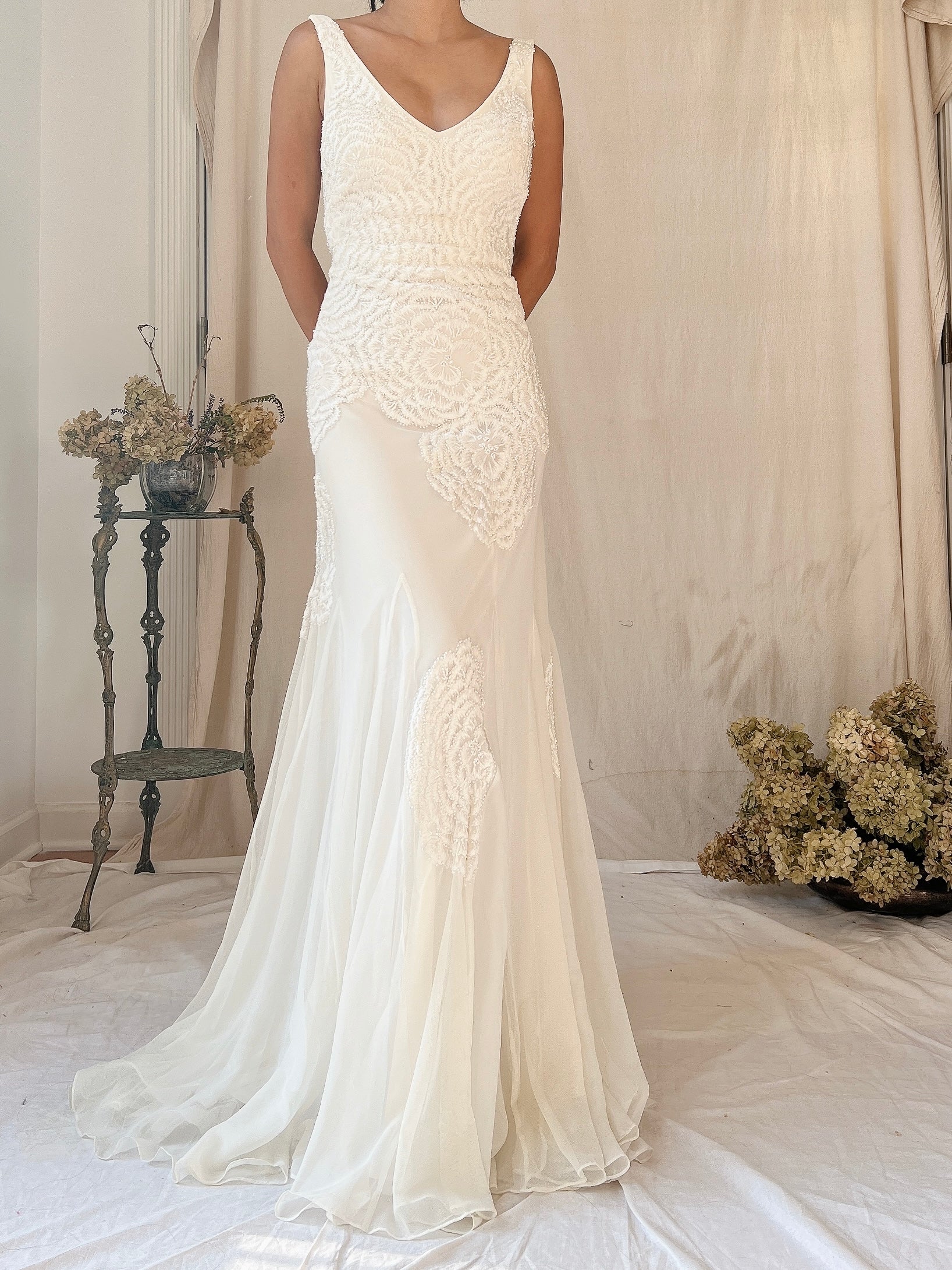 Y2K Tulle Beaded Embroidered Gown - S
