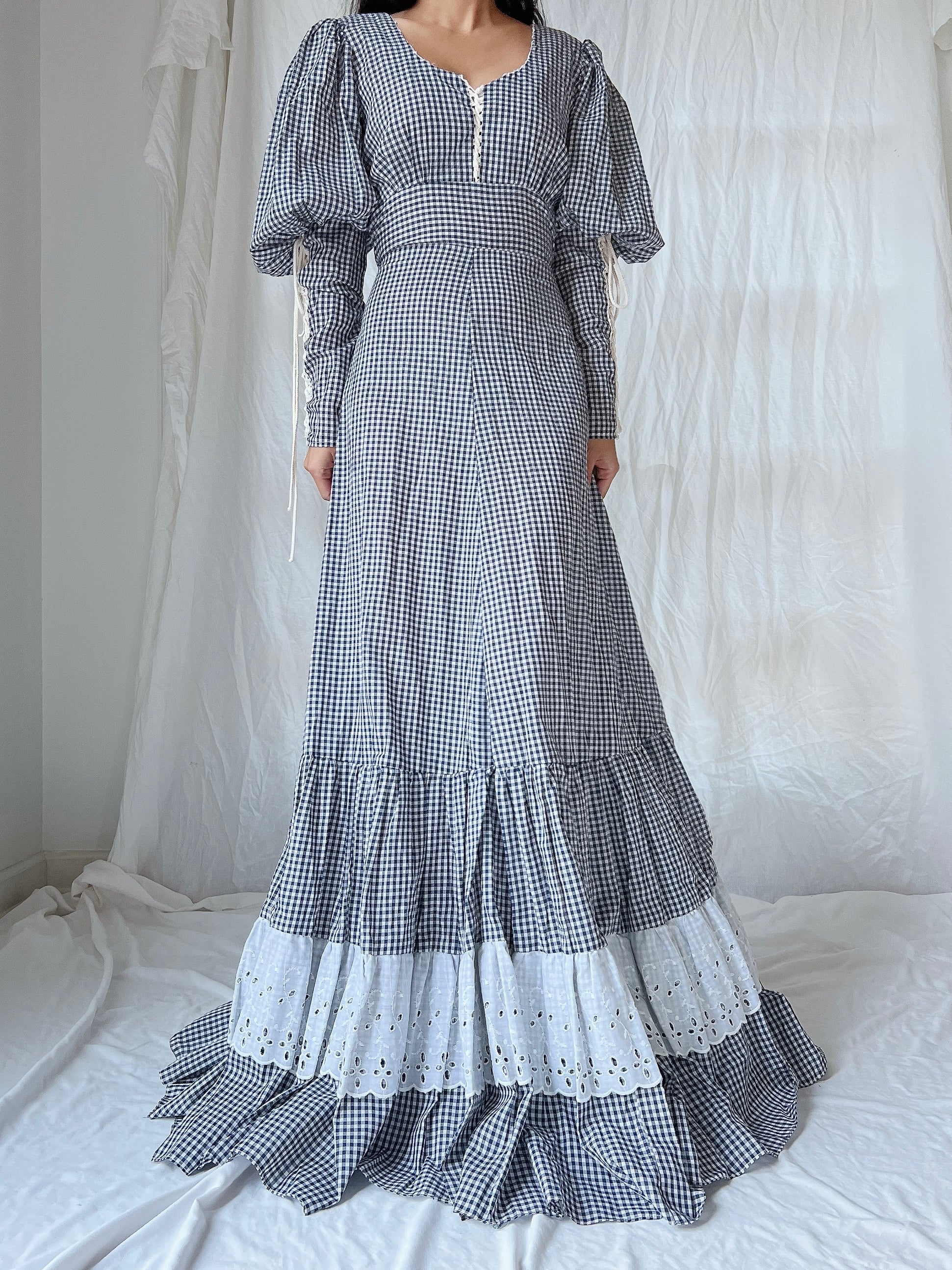 1970s Gunne Sax Gingham Dress - S