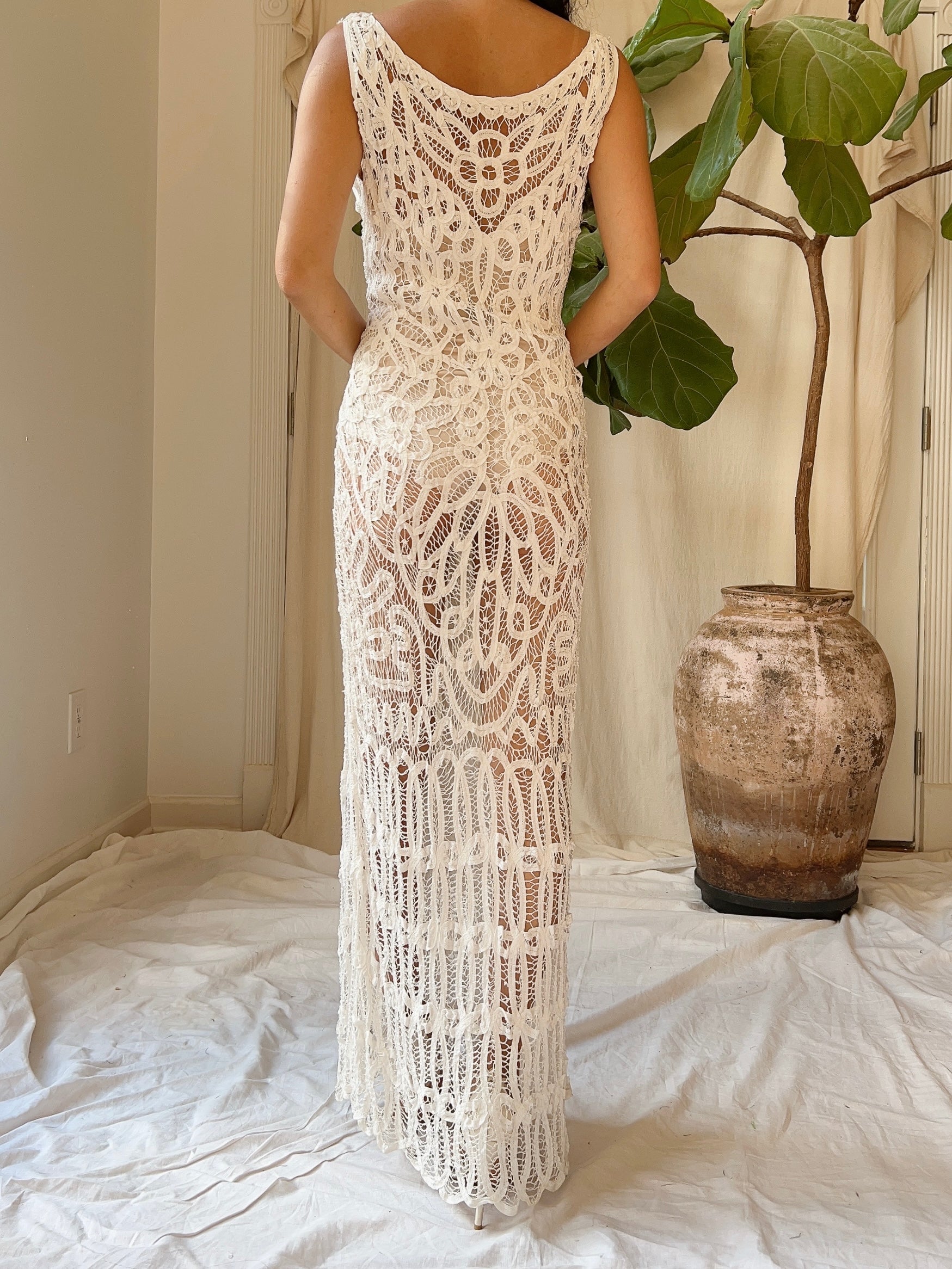 Vintage Battenburg Crochet Lace Dress - S/M