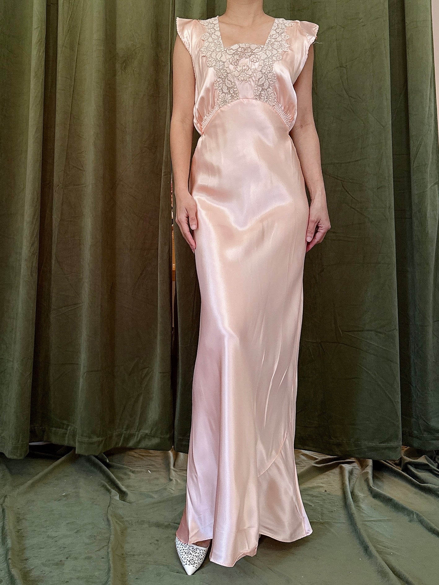 1930s Pink Satin Slip Dress - S